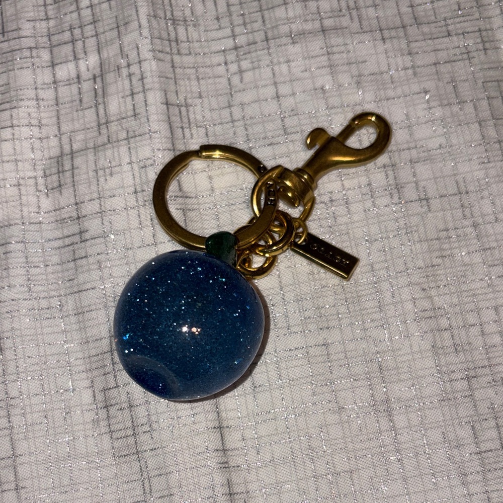 Fashion Gold Keyring with Deep Blue Glitter Orb Charm